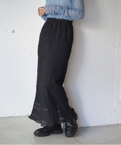 tiptop（ティップトップ）の「フリルレースシャーリングナロースカート（スカート・レディース・アイボリー/ブラック・FREE）」の2枚目の写真