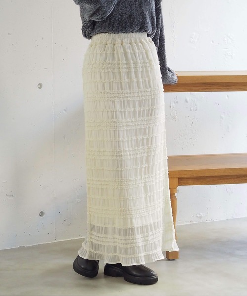 tiptop（ティップトップ）の「フリルレースシャーリングナロースカート（スカート・レディース・アイボリー/ブラック・FREE）」の3枚目の写真