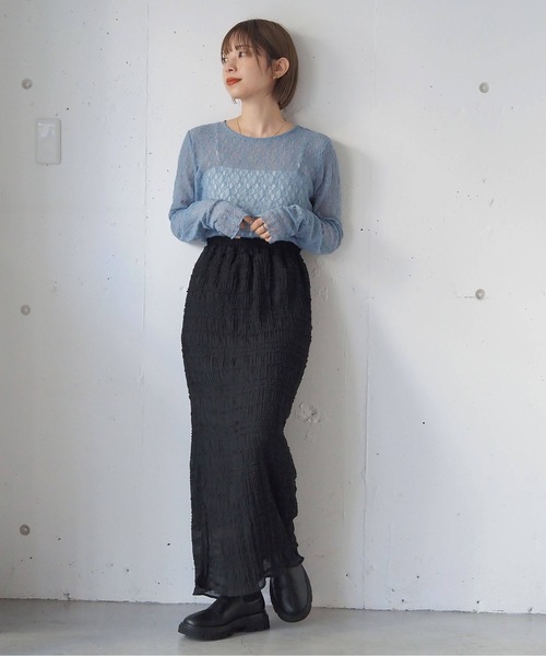 tiptop（ティップトップ）の「フリルレースシャーリングナロースカート（スカート・レディース・アイボリー/ブラック・FREE）」の21枚目の写真