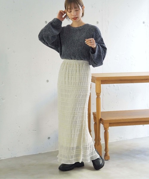 tiptop（ティップトップ）の「フリルレースシャーリングナロースカート（スカート・レディース・アイボリー/ブラック・FREE）」の5枚目の写真