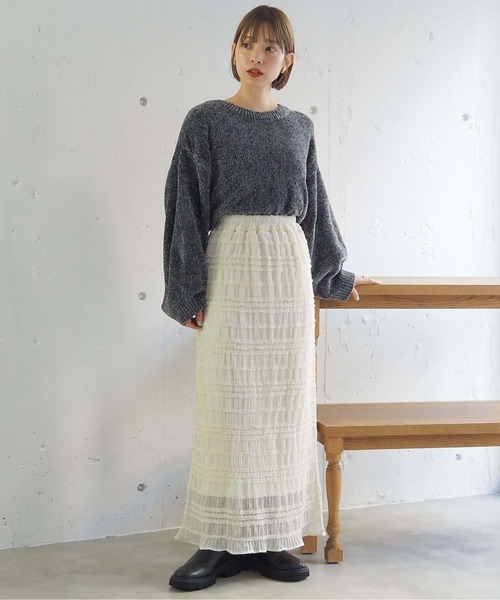 tiptop（ティップトップ）の「フリルレースシャーリングナロースカート（スカート・レディース・アイボリー/ブラック・FREE）」の6枚目の写真