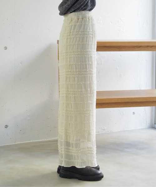 tiptop（ティップトップ）の「フリルレースシャーリングナロースカート（スカート・レディース・アイボリー/ブラック・FREE）」の7枚目の写真