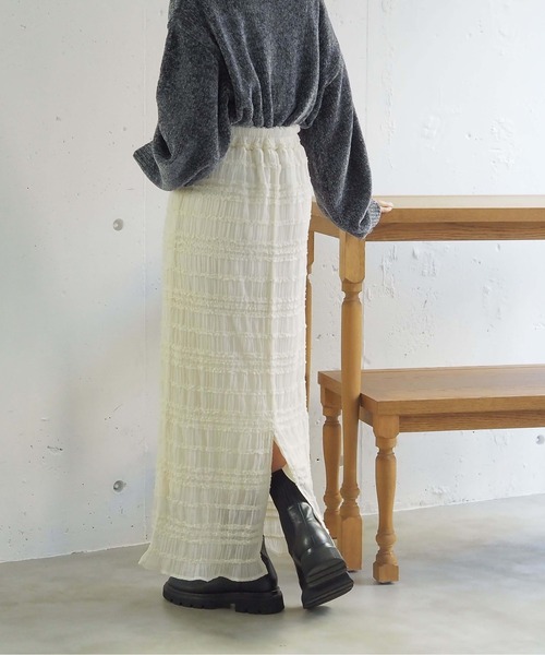 tiptop（ティップトップ）の「フリルレースシャーリングナロースカート（スカート・レディース・アイボリー/ブラック・FREE）」の8枚目の写真