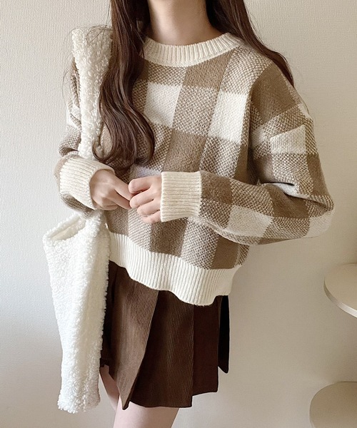 Nana(ナナ)の「ブロックチェックニット(ニット/セーター・レディース・ブルー/ブラウン・FREE)」の8枚目の写真