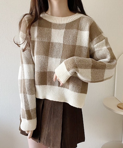 Nana(ナナ)の「ブロックチェックニット(ニット/セーター・レディース・ブルー/ブラウン・FREE)」の11枚目の写真
