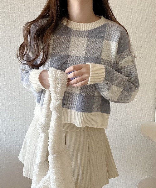 Nana(ナナ)の「ブロックチェックニット(ニット/セーター・レディース・ブルー/ブラウン・FREE)」の12枚目の写真