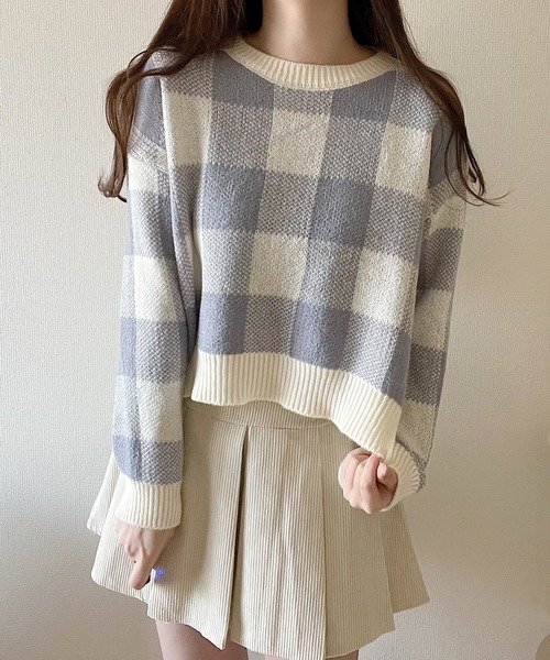 Nana(ナナ)の「ブロックチェックニット(ニット/セーター・レディース・ブルー/ブラウン・FREE)」の13枚目の写真
