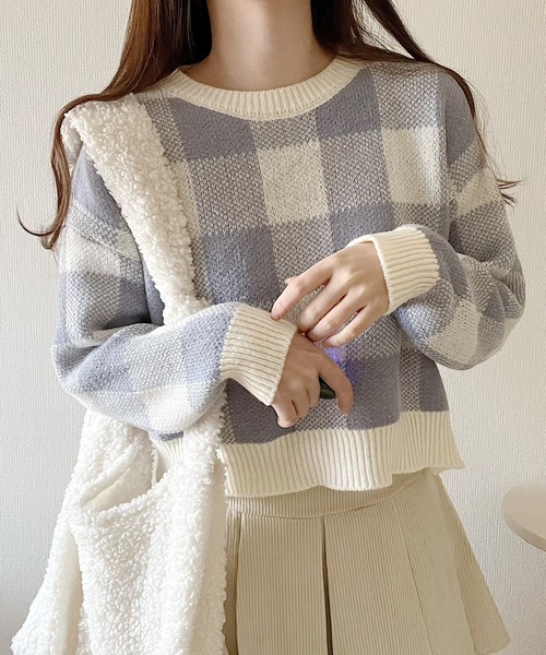 Nana(ナナ)の「ブロックチェックニット(ニット/セーター・レディース・ブルー/ブラウン・FREE)」の15枚目の写真