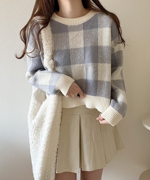 Nana(ナナ)の「ブロックチェックニット(ニット/セーター・レディース・ブルー/ブラウン・FREE)」の16枚目の写真