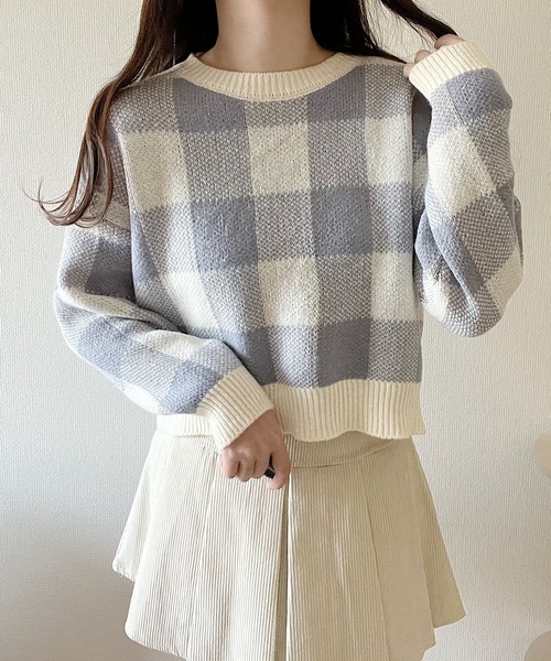 Nana(ナナ)の「ブロックチェックニット(ニット/セーター・レディース・ブルー/ブラウン・FREE)」の17枚目の写真