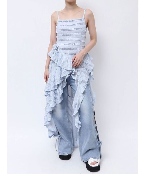 calnamur ローズアシンメトリーヘム ロング ワンピース ROSE ASYMMETRIC HEM LONG OP/ローズアシンメトリーヘムロング