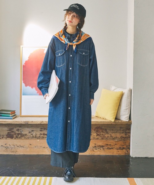 稀少✨美品✨ヒステリックグラマー✨デニムロングシャツ／シャツワンピース✨男女兼用 FREE STYLISTS シャツワンピース デニムロングシャツワンピース
