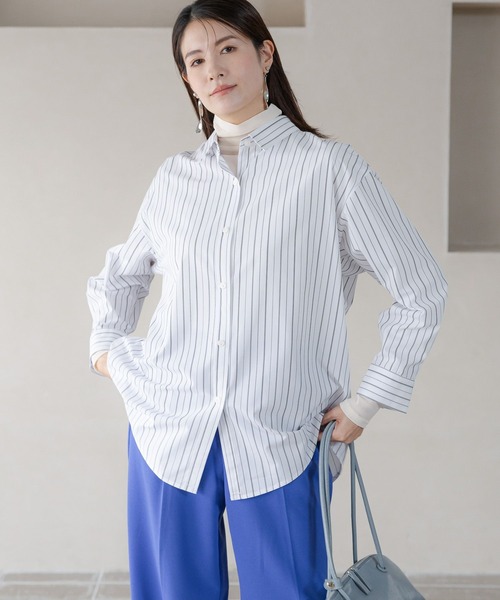 Elura（エルーラ）の「アイロンいらずレギュラーシャツ/253568（シャツ/ブラウス・レディース・ライトイエロー/ブラック系その他/ブルー/ライトブルー/ライトピンク/オレンジ/ベージュ/ネイビー・MEDIUM/SMALL/LARGE）」の2枚目の写真