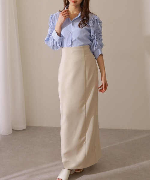 Lace Ladies(レースレディース)の「ストライプ柄 ギャザー袖 フロントボタン 7分袖 ブラウス(シャツ/ブラウス・レディース・ブルー/イエロー/ピンク/ネイビー・S/FREE)」の16枚目の写真