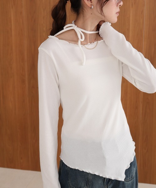 Bab（バブ）の「リボンメロートップス（Tシャツ/カットソー・レディース・オフホワイト/モカ/ブラック/グレー・M）」の2枚目の写真