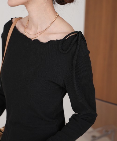 Bab（バブ）の「リボンメロートップス（Tシャツ/カットソー・レディース・オフホワイト/モカ/ブラック/グレー・M）」の3枚目の写真