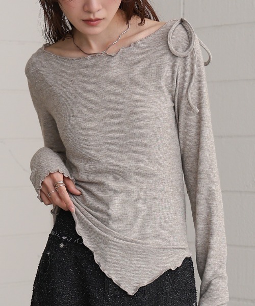 Bab（バブ）の「リボンメロートップス（Tシャツ/カットソー・レディース・オフホワイト/モカ/ブラック/グレー・M）」の4枚目の写真