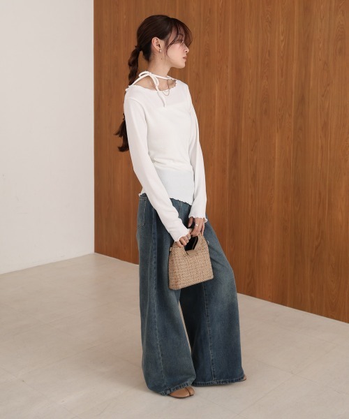 Bab（バブ）の「リボンメロートップス（Tシャツ/カットソー・レディース・オフホワイト/モカ/ブラック/グレー・M）」の21枚目の写真