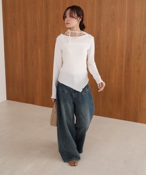 Bab（バブ）の「リボンメロートップス（Tシャツ/カットソー・レディース・オフホワイト/モカ/ブラック/グレー・M）」の5枚目の写真