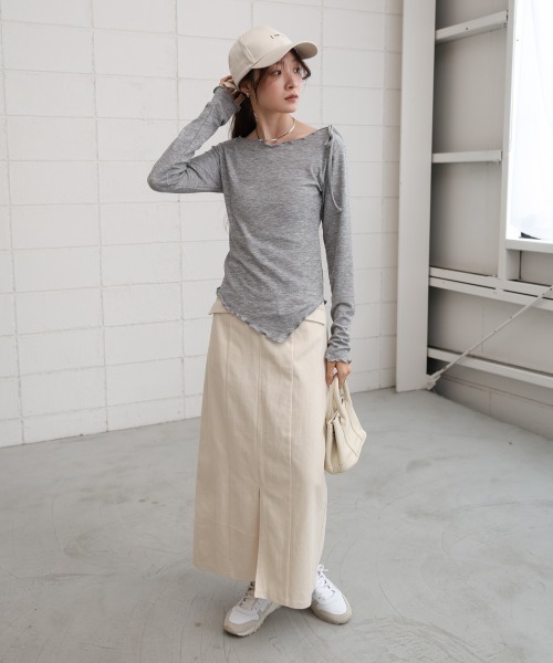 Bab（バブ）の「リボンメロートップス（Tシャツ/カットソー・レディース・オフホワイト/モカ/ブラック/グレー・M）」の6枚目の写真