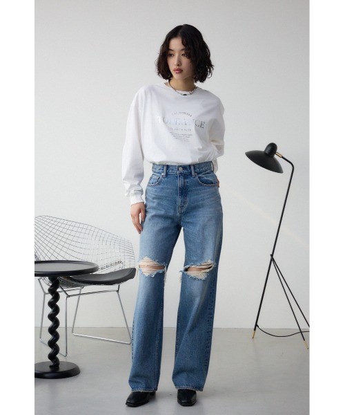AZUL by moussy(アズールバイマウジー)の「メタリックロゴロングTシャツ(Tシャツ/カットソー・レディース・オフホワイト/ブラック/スモークピンク・FREE)」の6枚目の写真