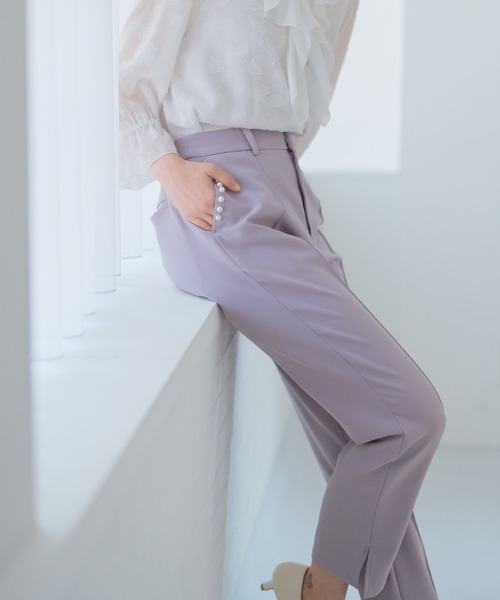 MISCH MASCH（ミッシュマッシュ）の「ポケットパールストレートパンツ（スラックス・レディース・ラベンダー/ホワイト/ブラック・S/M）」の9枚目の写真