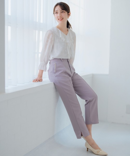 MISCH MASCH（ミッシュマッシュ）の「ポケットパールストレートパンツ（スラックス・レディース・ラベンダー/ホワイト/ブラック・S/M）」の7枚目の写真
