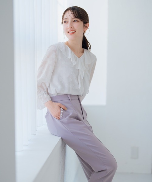 MISCH MASCH（ミッシュマッシュ）の「ポケットパールストレートパンツ（スラックス・レディース・ラベンダー/ホワイト/ブラック・S/M）」の5枚目の写真