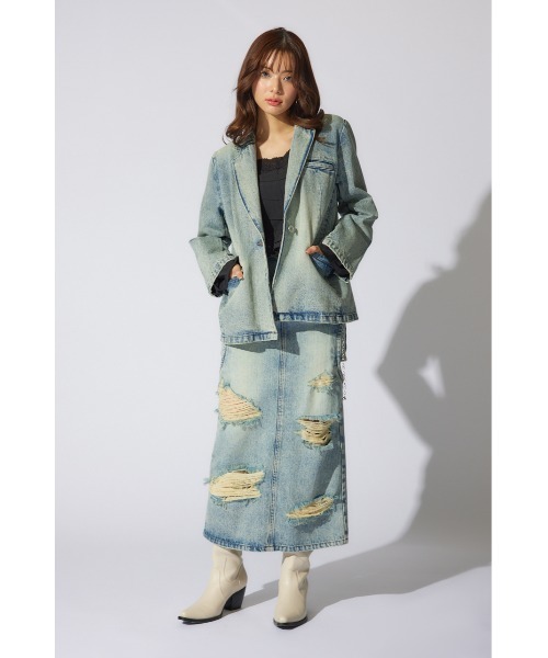 rienda(リエンダ)の「テーラーカラーデニムジャケット(デニムジャケット・レディース・ライトブルー/ブルー・MEDIUM/SMALL)」の5枚目の写真