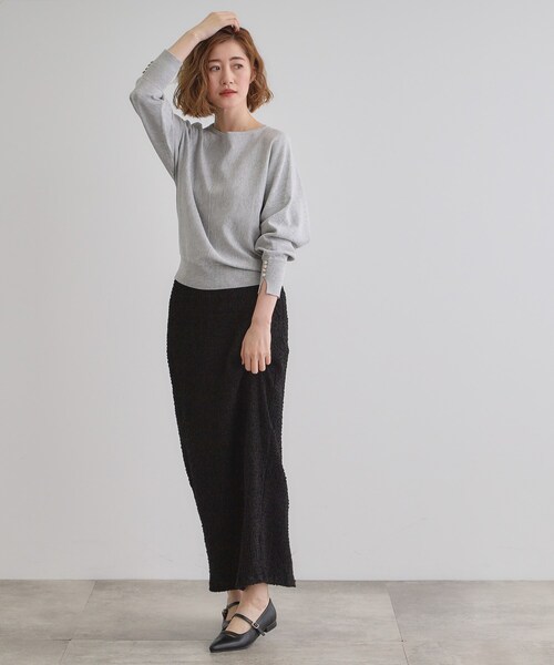 grove（グローブ）の「シャーリングナロースカート（スカート・レディース・ブラック/オフホワイト/ライトブルー・03/02/01/04/05）」の10枚目の写真