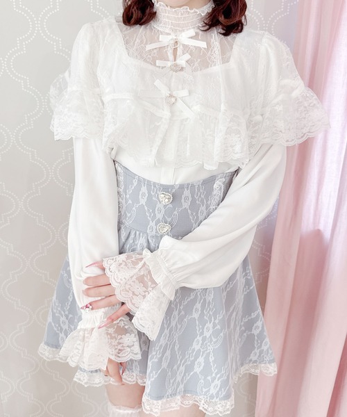 MA*RS（アメーバーマーズ）の「三つリボンレースケープブラウス（シャツ/ブラウス・レディース・ホワイト×ブラック/ブラック/ホワイト・FREE）」の2枚目の写真