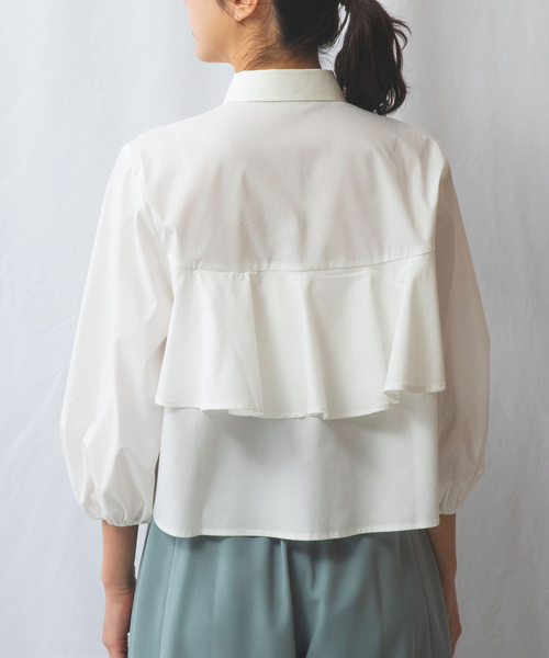 NARACAMICIE(ナラカミーチェ)の「【NARACAMICIE】バックフリル七分袖ブラウス(シャツ/ブラウス・レディース・ネイビー/ホワイト・M/L/S/XL)」の6枚目の写真