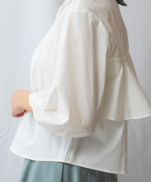 NARACAMICIE(ナラカミーチェ)の「【NARACAMICIE】バックフリル七分袖ブラウス(シャツ/ブラウス・レディース・ネイビー/ホワイト・M/L/S/XL)」の9枚目の写真