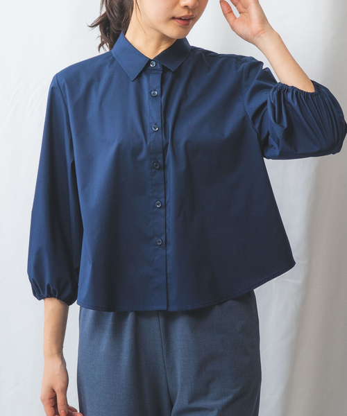 NARACAMICIE(ナラカミーチェ)の「【NARACAMICIE】バックフリル七分袖ブラウス(シャツ/ブラウス・レディース・ネイビー/ホワイト・M/L/S/XL)」の14枚目の写真