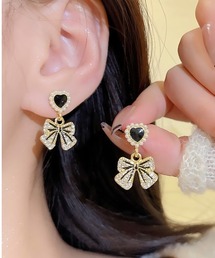 ハート&リボンデザインピアス