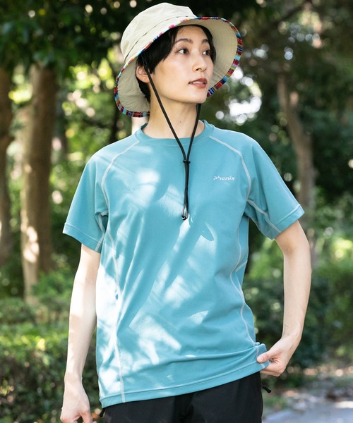 phenix outdoor(フェニックスアウトドア)の「phenix OUTDOOR(フェニックスアウトドア) レディース ライン柄 クルーネック半袖Tシャツ (吸水速乾 / 通気性)(Tシャツ/カットソー・レディース・ピンク/レモンイエロー/チャコールグレー/ブルーグリーン・XL/L/M/S)」の1枚目の写真
