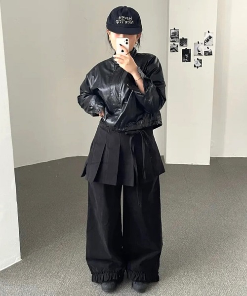 Vipoa（ヴィポア）の「Skirt layered frill wide pants（スラックス・レディース・チャコールグレー/ブラック・FREE）」の13枚目の写真