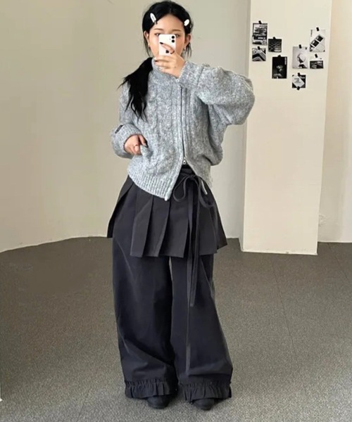 Vipoa（ヴィポア）の「Skirt layered frill wide pants（スラックス・レディース・チャコールグレー/ブラック・FREE）」の19枚目の写真