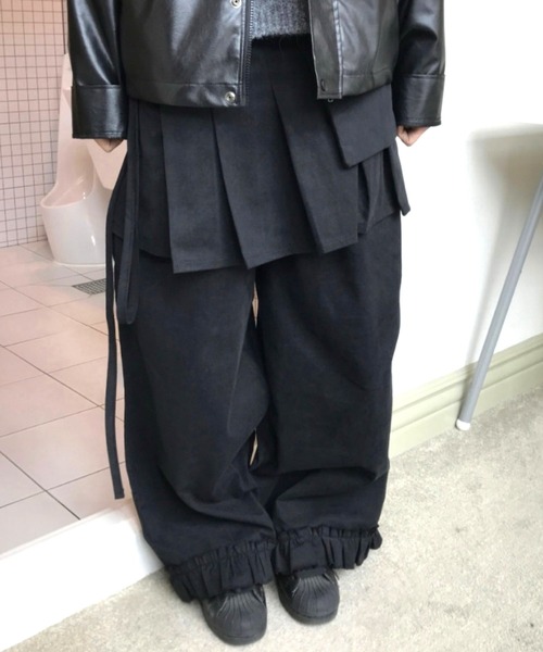 Vipoa（ヴィポア）の「Skirt layered frill wide pants（スラックス・レディース・チャコールグレー/ブラック・FREE）」の14枚目の写真