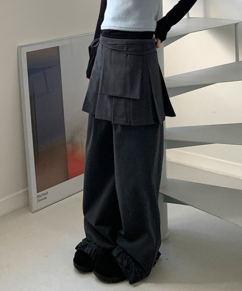 Vipoa（ヴィポア）の「Skirt layered frill wide pants（スラックス・レディース・チャコールグレー/ブラック・FREE）」の20枚目の写真
