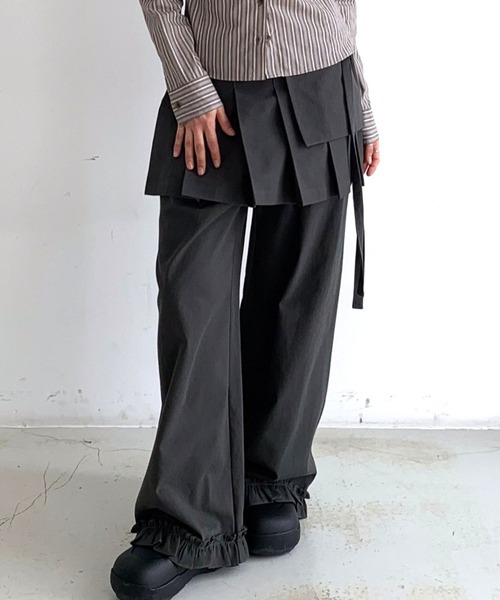 Vipoa（ヴィポア）の「Skirt layered frill wide pants（スラックス・レディース・チャコールグレー/ブラック・FREE）」の21枚目の写真