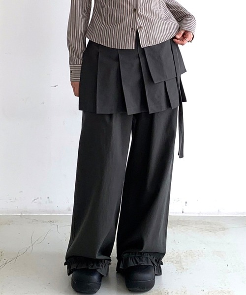 Vipoa（ヴィポア）の「Skirt layered frill wide pants（スラックス・レディース・チャコールグレー/ブラック・FREE）」の22枚目の写真