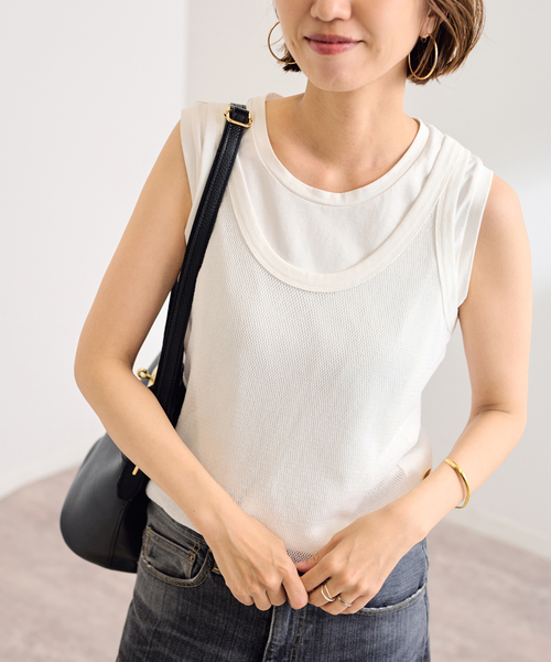 タンクトップ付きメッシュのカットソー セール】メッシュタンクトップ（Tシャツ/カットソー