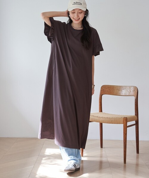 coen(コーエン)の「エマール検証済み【UVカット・接触冷感】WELLTECT USA フリルワンピース(ワンピース・レディース・ネイビー/ブラック/ダークブラウン・FREE)」の2枚目の写真