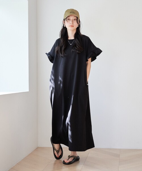 coen(コーエン)の「エマール検証済み【UVカット・接触冷感】WELLTECT USA フリルワンピース(ワンピース・レディース・ネイビー/ブラック/ダークブラウン・FREE)」の5枚目の写真