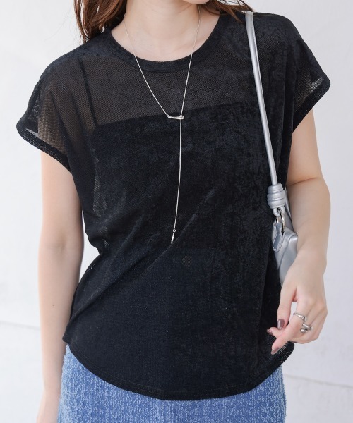 シアーベロアフレンチスリーブカットソー（Tシャツ/カットソー