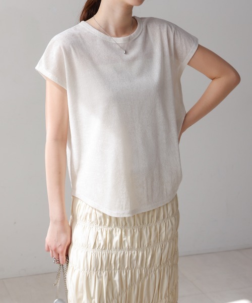 Bab(バブ)の「シアーベロアフレンチスリーブカットソー(Tシャツ/カットソー・レディース・オフホワイト/チャコールグレー/ブルー/ピンク/ブラック/オレンジ/ネイビー/ブラウン/ダークブラウン/アイボリー・M)」の18枚目の写真
