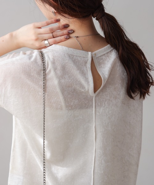 Bab(バブ)の「シアーベロアフレンチスリーブカットソー(Tシャツ/カットソー・レディース・オフホワイト/チャコールグレー/ブルー/ピンク/ブラック/オレンジ/ネイビー/ブラウン/ダークブラウン/アイボリー・M)」の21枚目の写真