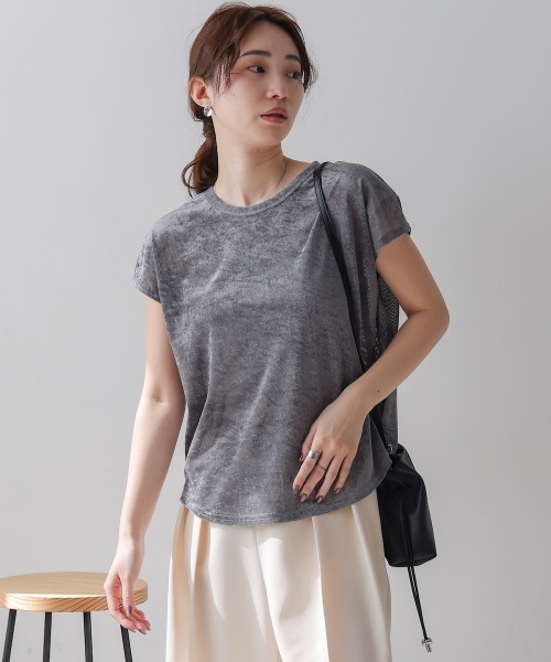 全国総量無料で シアーベロアフレンチスリーブカットソー（Tシャツ/カットソー トップス