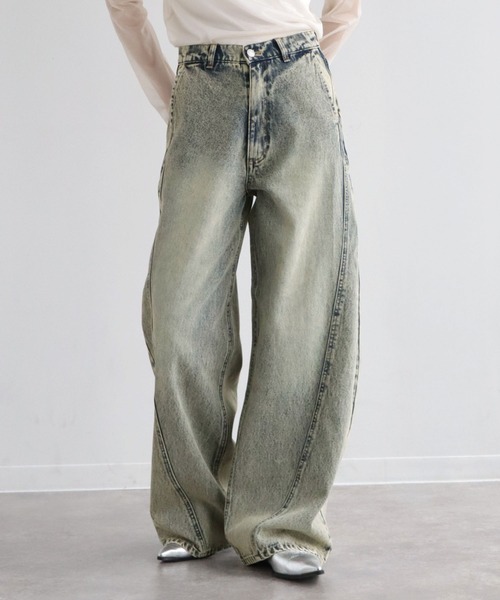 NOGLE（ノグル）の「【NOGLE/ノグル】ケミカルラインバギーデニム（デニムパンツ・レディース・ライトブルー/ブラック/ブルー系その他・S/M）」の3枚目の写真